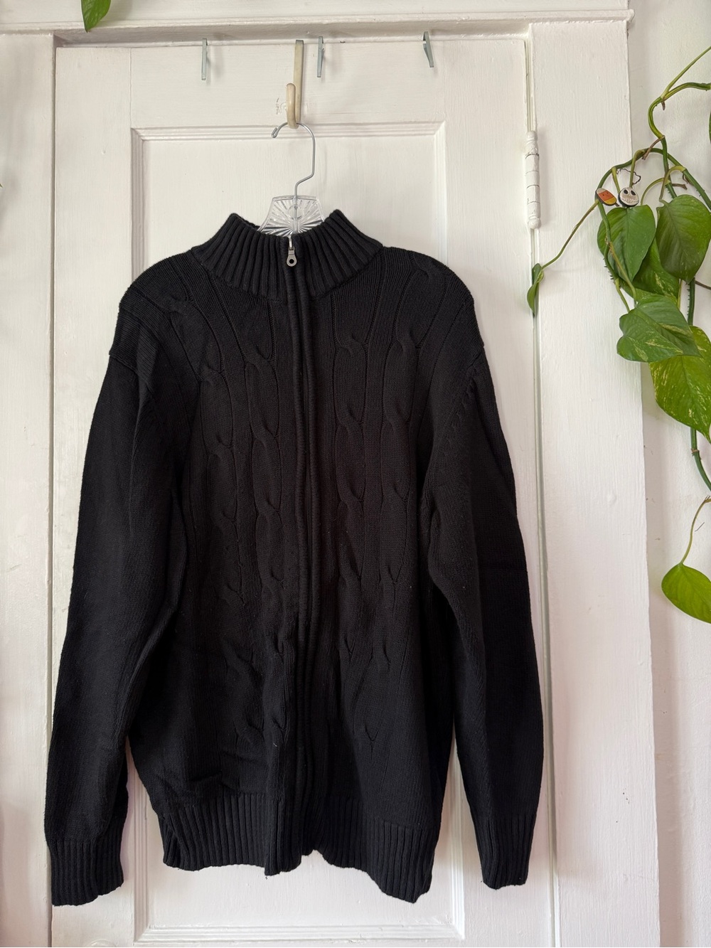 Croft & Barrow size L Black Full-Zip Cable Knit Men's Sweater